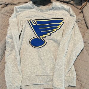 Antigua Gray Crewneck Sweater with Blue and Yellow Design